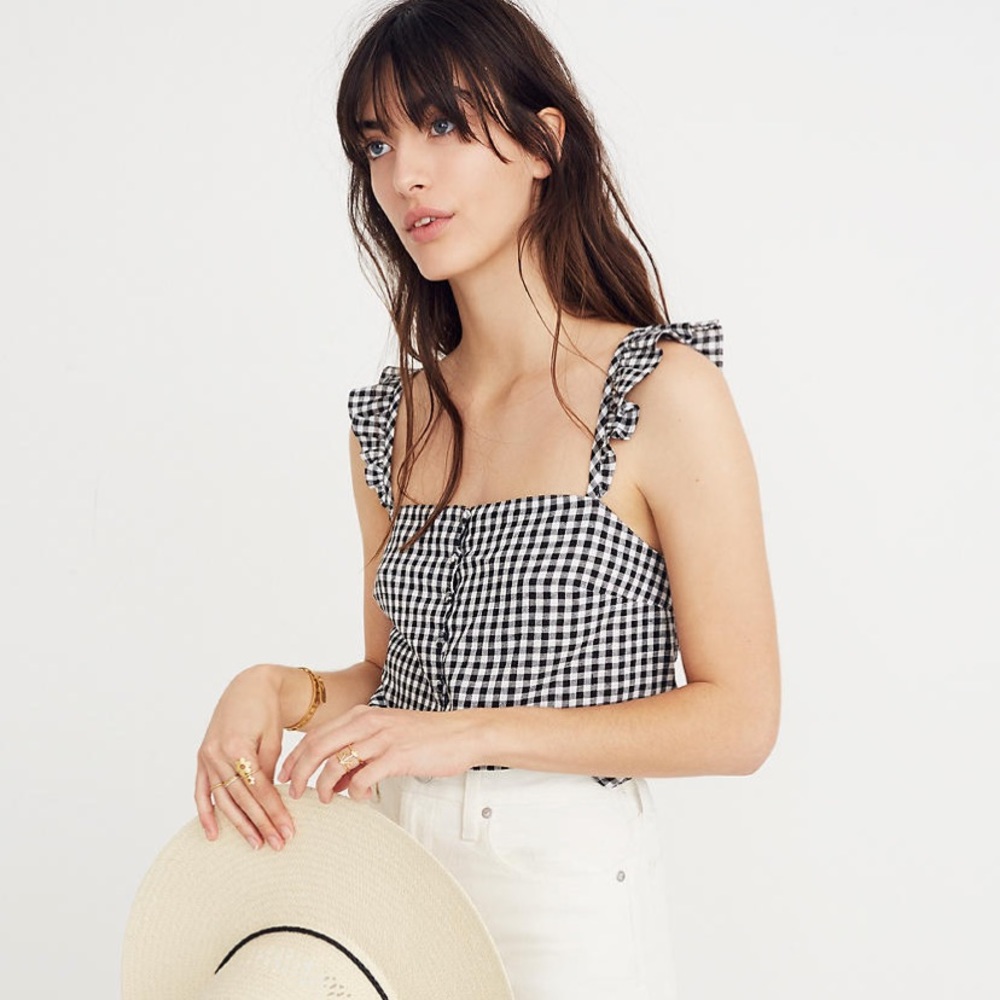 Madewell Ruffle-Strap Cami Top in Gingham Check